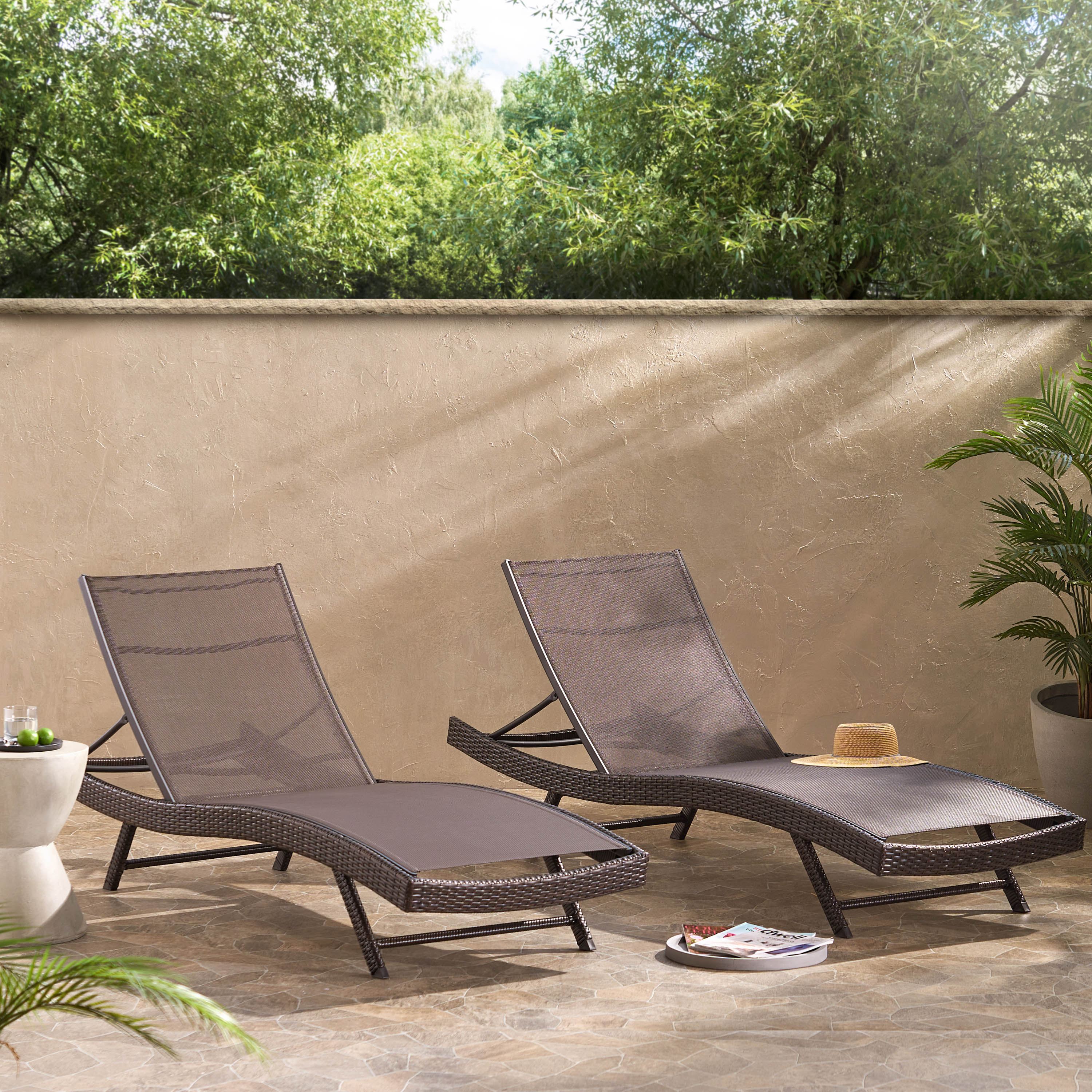 Burnham Outdoor Brown Mesh Chaise Lounge Chair