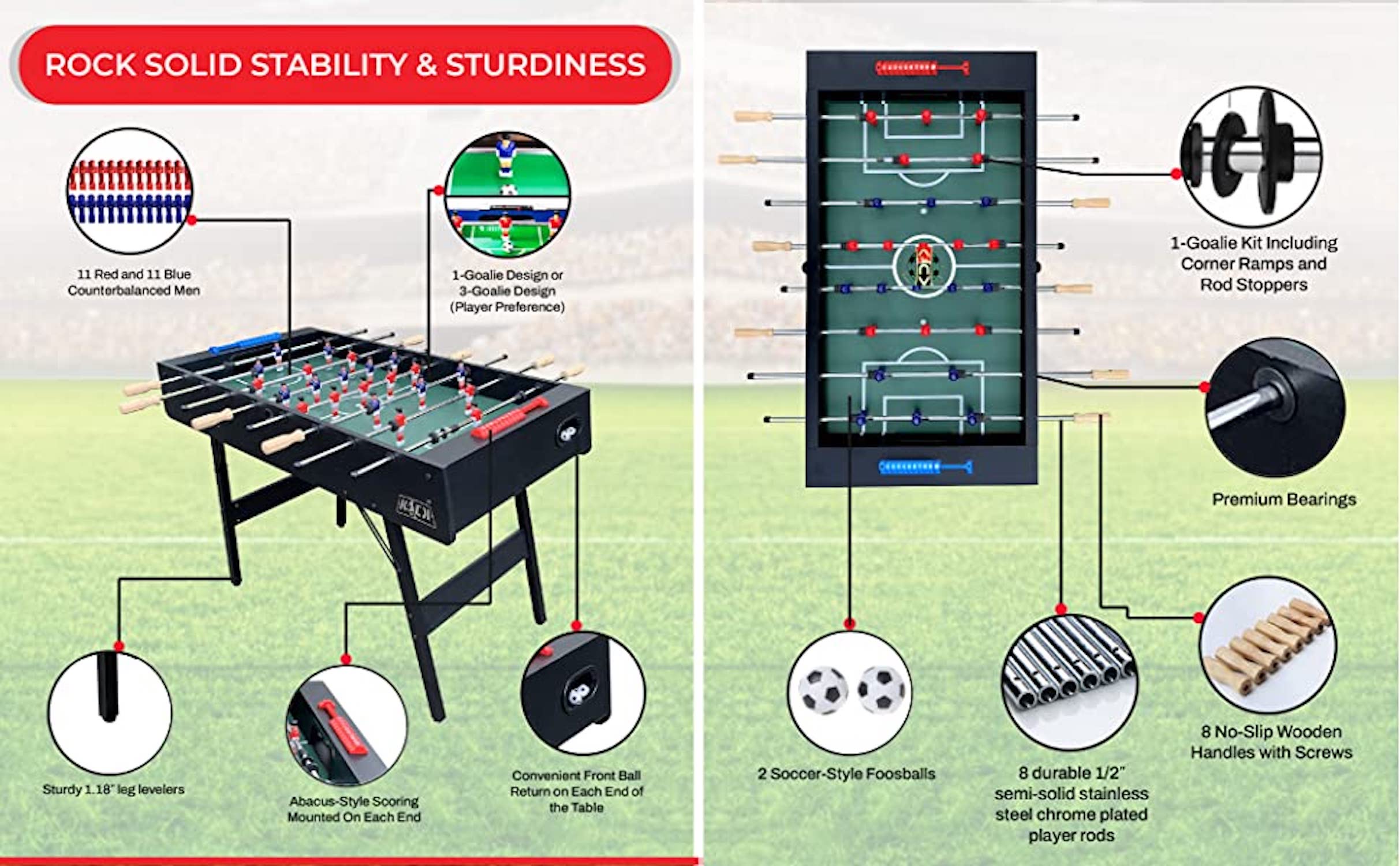 KICK Arcadia 48″ Folding Foosball Table (Black)