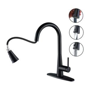 Boyel Living 3-Spray Patterns Single Handle Touchless 1.8 GPM Pull Down Sprayer Kitchen Faucet with Deckplate Included in Matte Black BL-APS243TL-MB