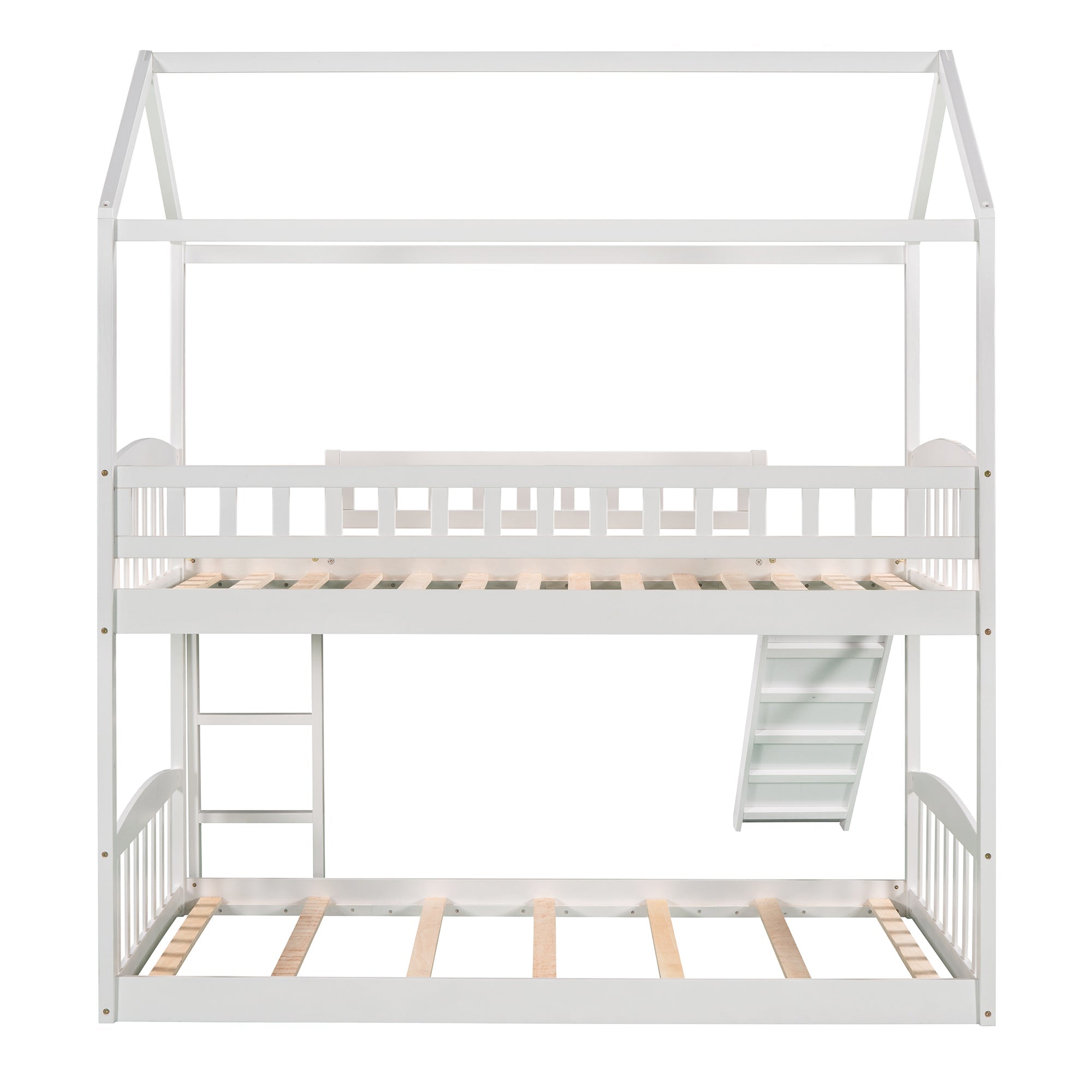 Bellemave Bunk Bed with Slide, Wood Twin Over Twin House Bed Frame with Ladder for Kids Teens(White)