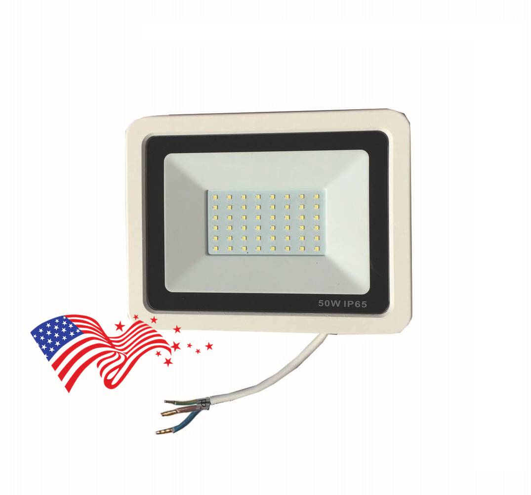 iLett 50 Watts LED Flood Light， White Shield ， UltraSlim， Instant on， 6000K， CE， RoHS， 110V