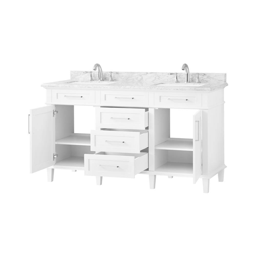 Home Decorators Collection Sonoma 60 in. W x 22 in. D x 34 in H Bath Vanity in White with White Carrara Marble Top 8105300410