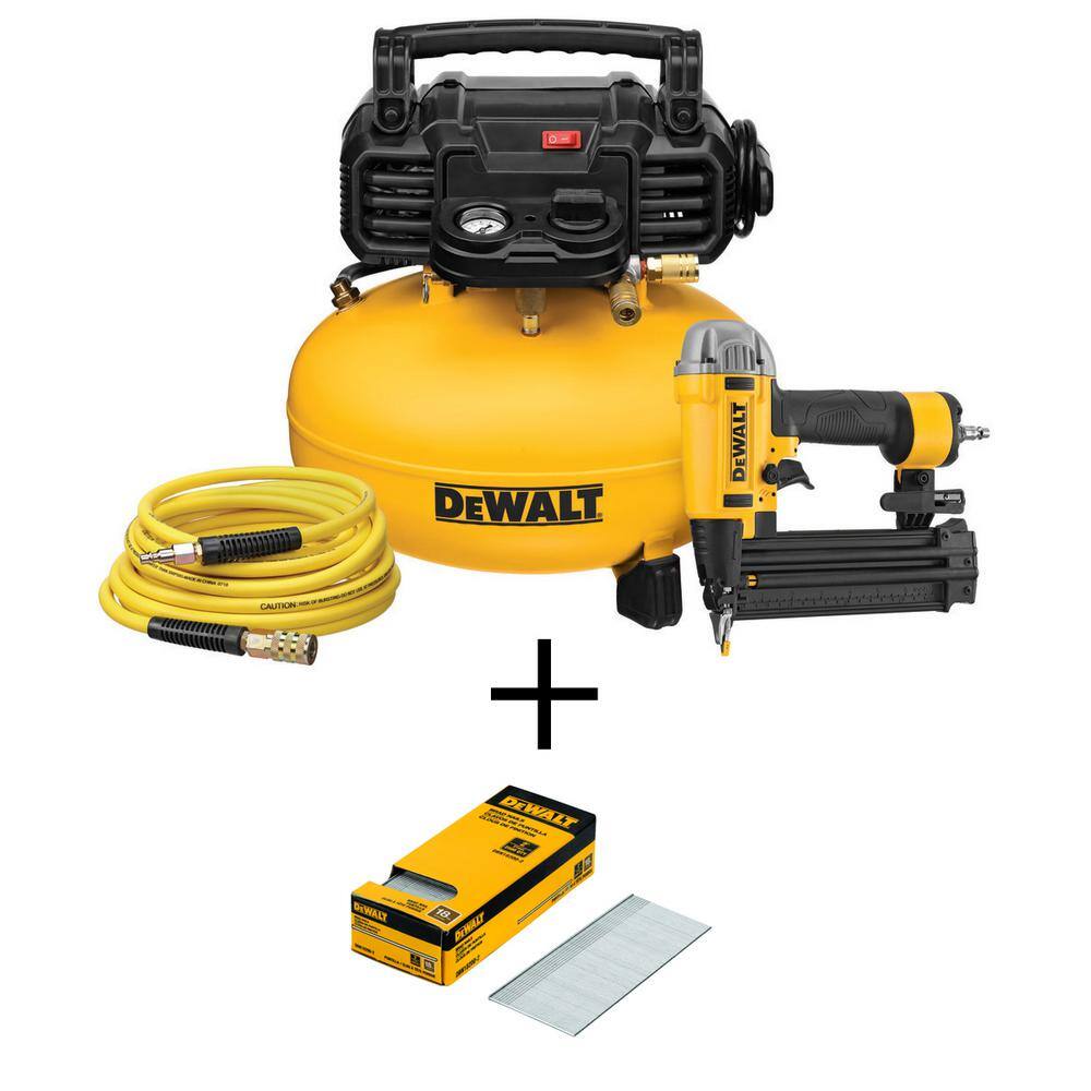 DW 6 Gal. 165 PSI Heavy-Duty Electric Pancake Air Compressor 18-Gauge Brad Nailer and 2 in. x 18-GA Brads (2500 per Pack) DWFP1KIT18200-2