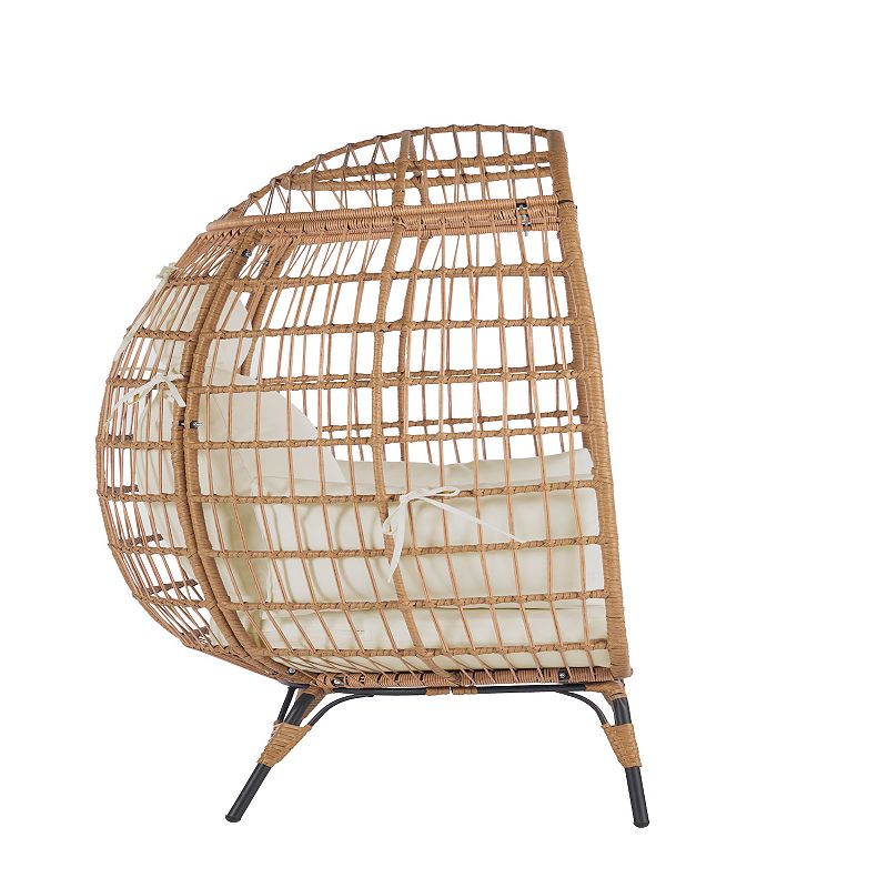 F.C Design Wicker Egg Chair Oversized Lounger for Patio， Backyard， Living Room - Steel Frame， 5 Cushions