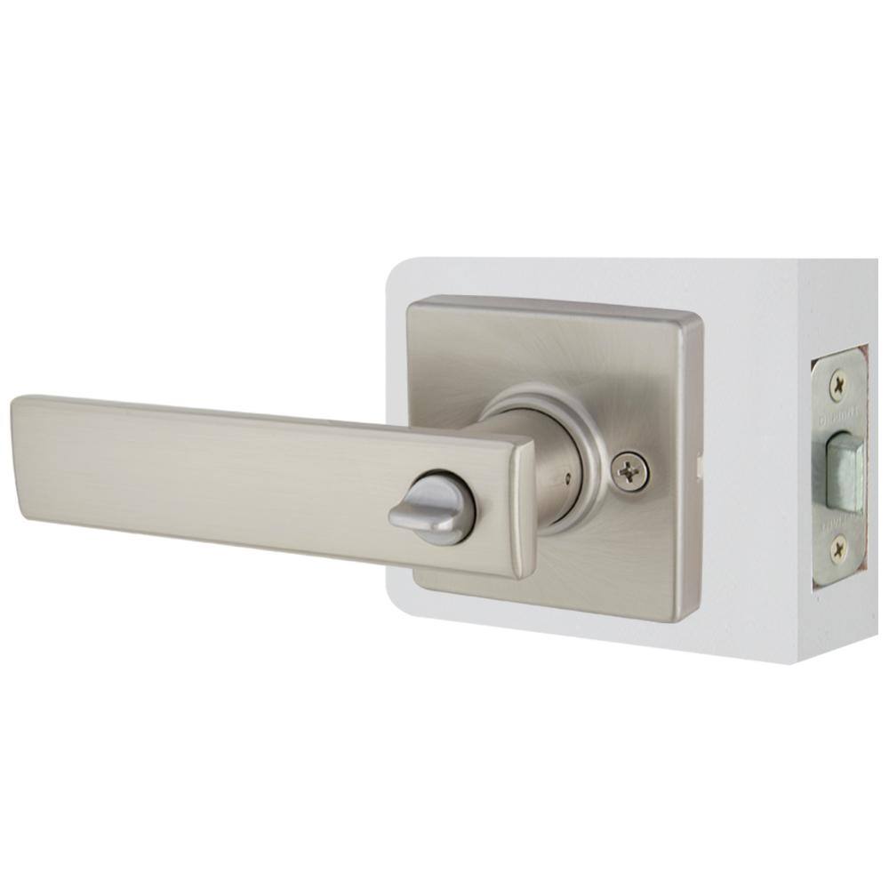 Defiant Westwood Satin Nickel Bed and Bath Door Handle with Square Rose (4-Pack) 32LP1X201AD4