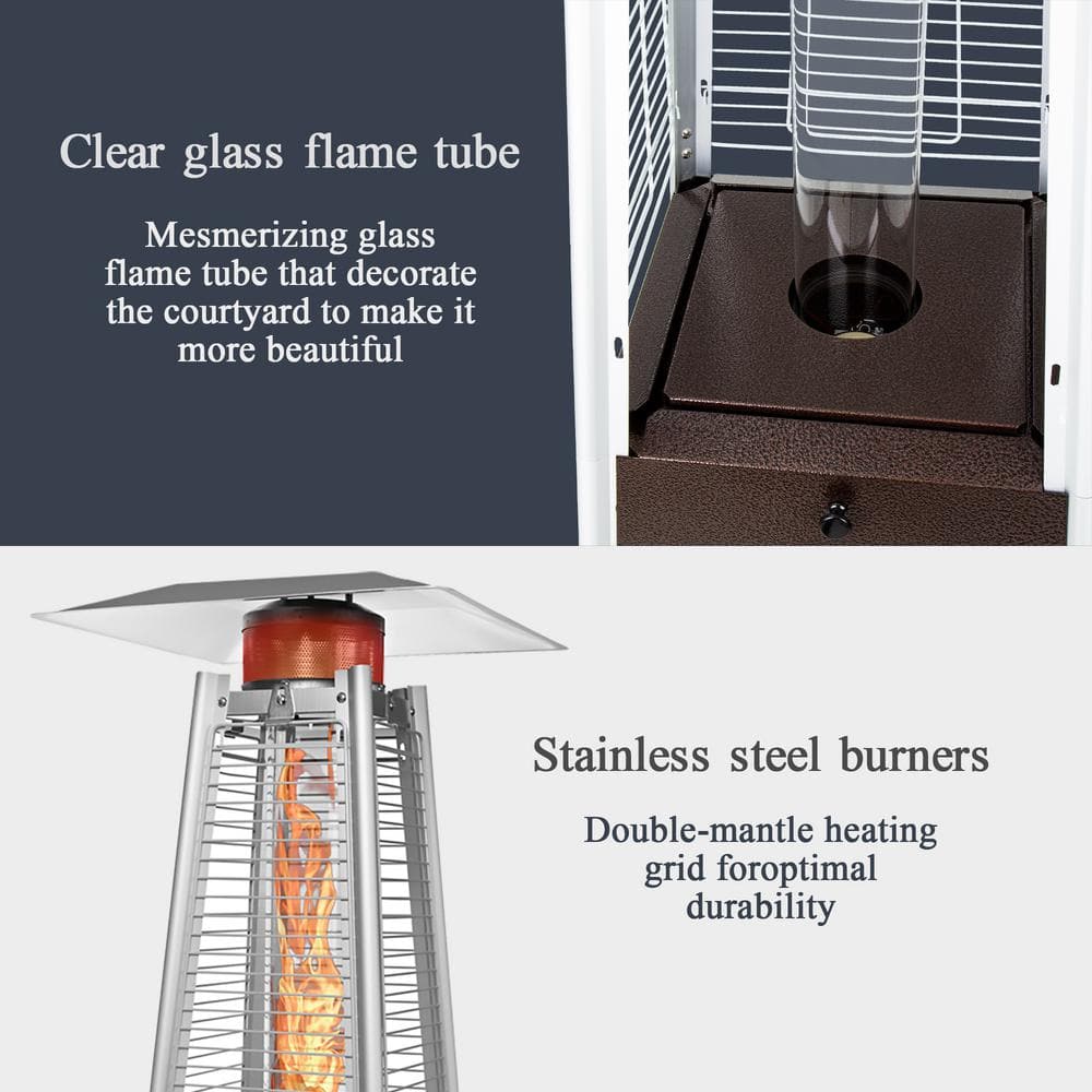 PamaPic 42,000 BTU Stainless Steel Pyramid Flame Propane Patio Heater with Wheels PH-TXZ-WH3