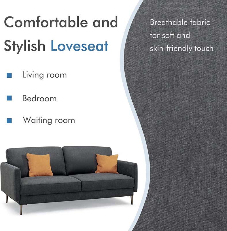 Modern Loveseat CertiPUR-US Certified 2-Seat Sofa Couch with Comfy Backrest Cushion & Solid Metal Legs