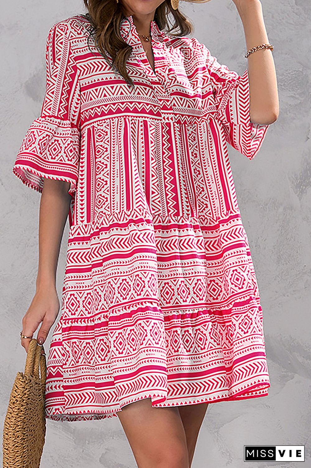 Loose Fit Half Sleeves Printing Dress