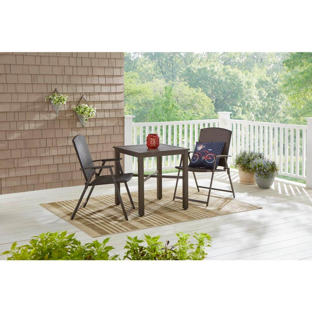 StyleWell Mix and Match Folding Wicker Steel Outdoor Patio Dining Chair in Dark Taupe (2-Pack) FRS50042A-2PK