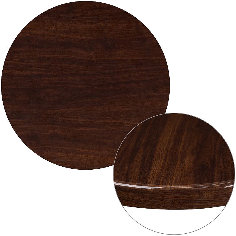 Emma and Oliver 30 Round High-Gloss Walnut Resin Table Top with 2 Thick Drop-Lip