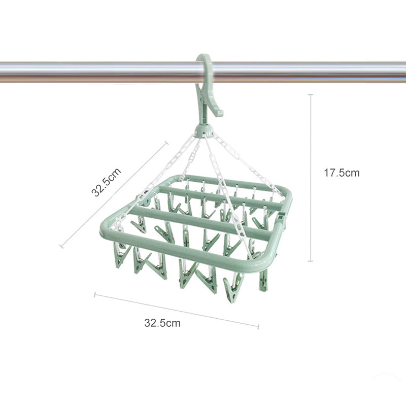 Amerteer Laundry Hanger Drying Rack - Foldable Clip and Drip Hanger with 32 Pins, Clothes Drying Rack, Sock Hanger for Drying Towels, Bras, Baby Clothes, Plastic Laundry Sock Drying Hanger