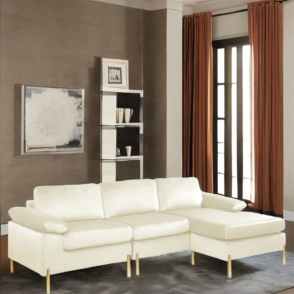 Velvet Sectional Sofa Chaise with Wood Frame and Removable Back