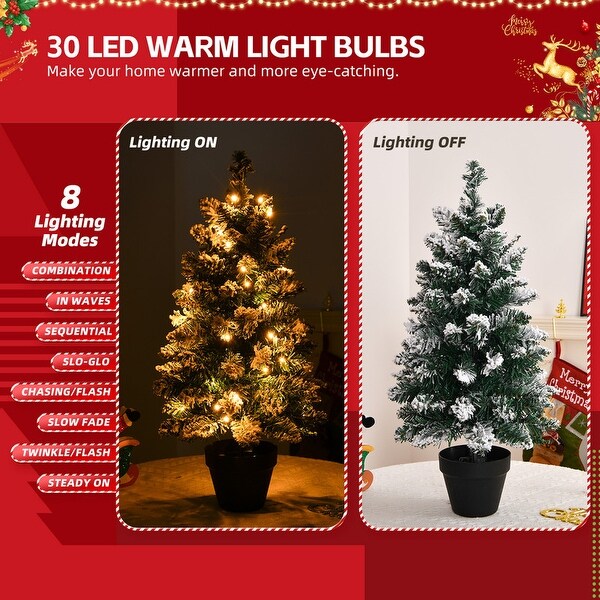 2 Ft Tabletop Snow Flocked Prelit Artificial Mini Christmas Tree with 30 Warm Lights