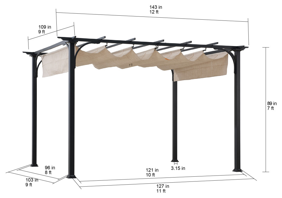 Sunjoy 12  x27x9  x27Black Metal Classic Pergola With Garden Shade   Transitional   Pergolas   by Golden Bull Marketing  LLC  Houzz