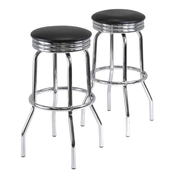 3pc Summit Bar Height Dining Set With Swivel Stools Metal black bright Chrome Winsome