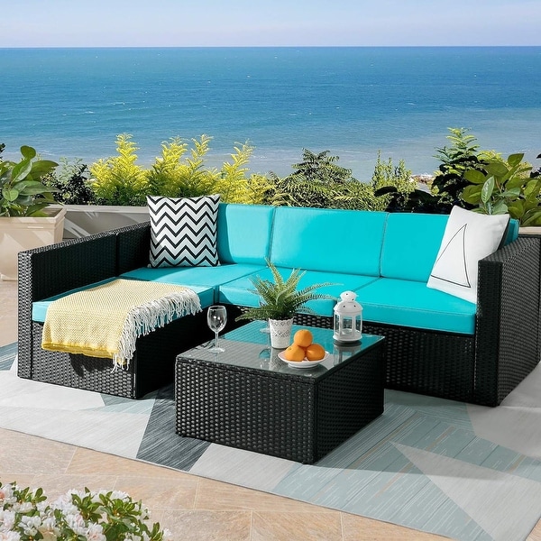 Bossin 5 Pieces Outdoor Patio Furniture Sets Patio Sofa，Outdoor Indoor Wicker Conversation Set with Table