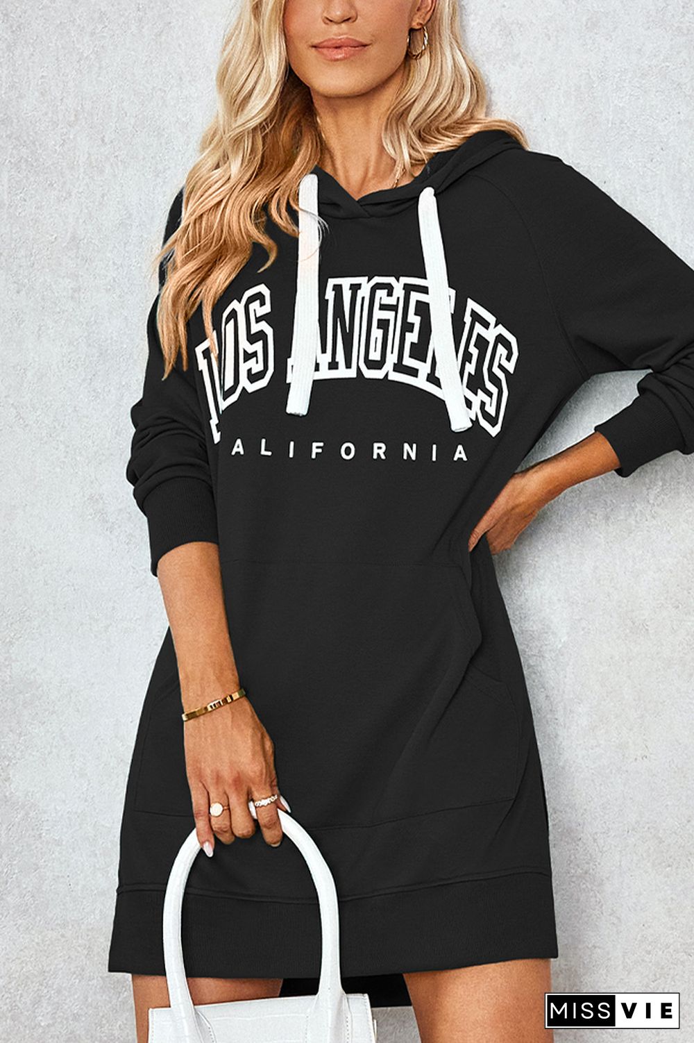 Los Angeles Print Kangraoo Pocket Hoodies Dress