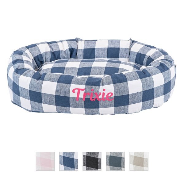 Majestic Pet Anderson Check Personalized Bagel Cat and Dog Bed