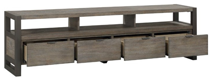 Pemberly Row Modern Wood TV Stand for TVs up to 76 quotin Gunmetal Gray/Oak   Industrial   Entertainment Centers And Tv Stands   by Homesquare  Houzz