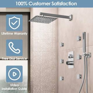 GRANDJOY Multiple Press 7-Spray Wall Mount 12 in. Fixed and Handheld Shower Head 2.5 GPM in Brushed Nickel GJSFS1003-NK12