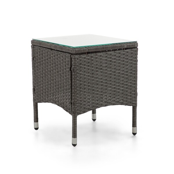 Zaara Contemporary Compact Wicker and Glass Top Outdoor End Table by MandL Co.