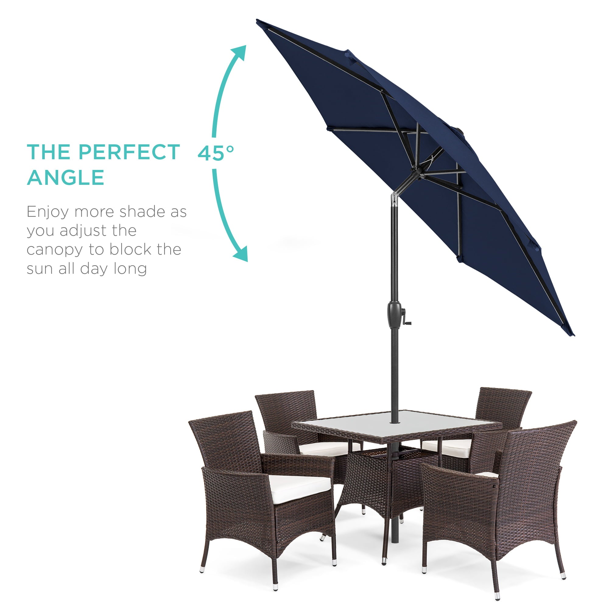 Best Choice Products 7.5ft Heavy-Duty Outdoor Market Patio Umbrella w/ Push Button Tilt, Easy Crank Lift, Navy Blue