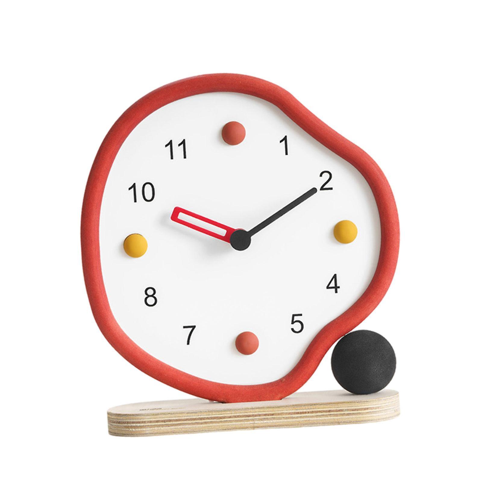 Decorative Table Clock Chic Irregular Modern Art For Mantels Bedside Bedroom Red