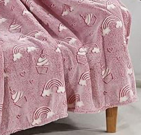 Glow In The Dark Throw Blanket Pink Rainbow