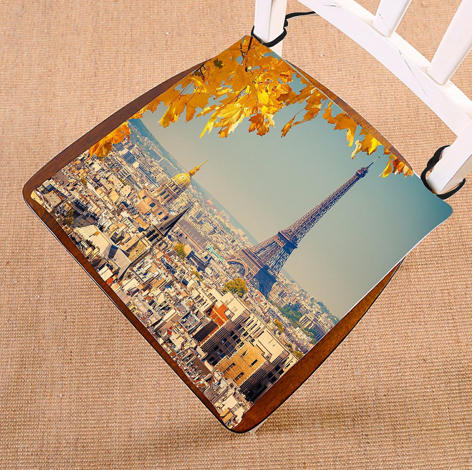 Cityscape Chair Pad， View On Paris Eiffel Tower And Autumn Leaves Seat Cushion Chair Cushion Floor Cushion 40x40 Cm