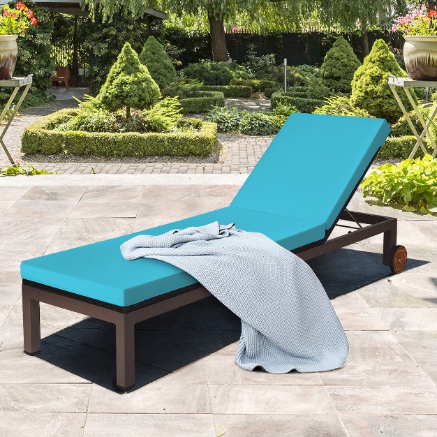 Tangkula Patio Rattan Lounge Chair Outdoor Cushioned Chaise Height Adjustable Turquoise