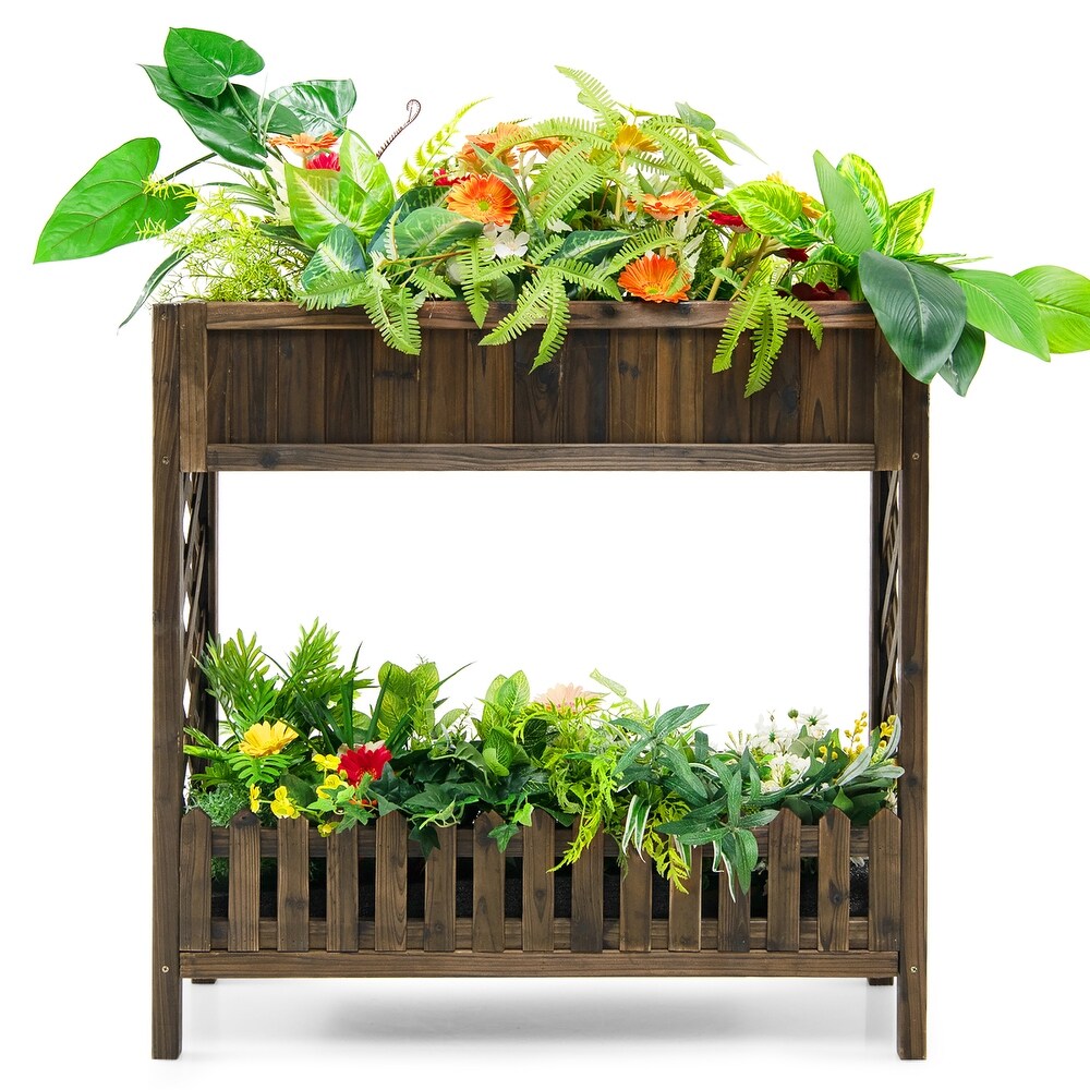 Costway 2 Tier Wood Raised Garden Bed Elevated Planter Box for   35.5''x 12''x 35.5''