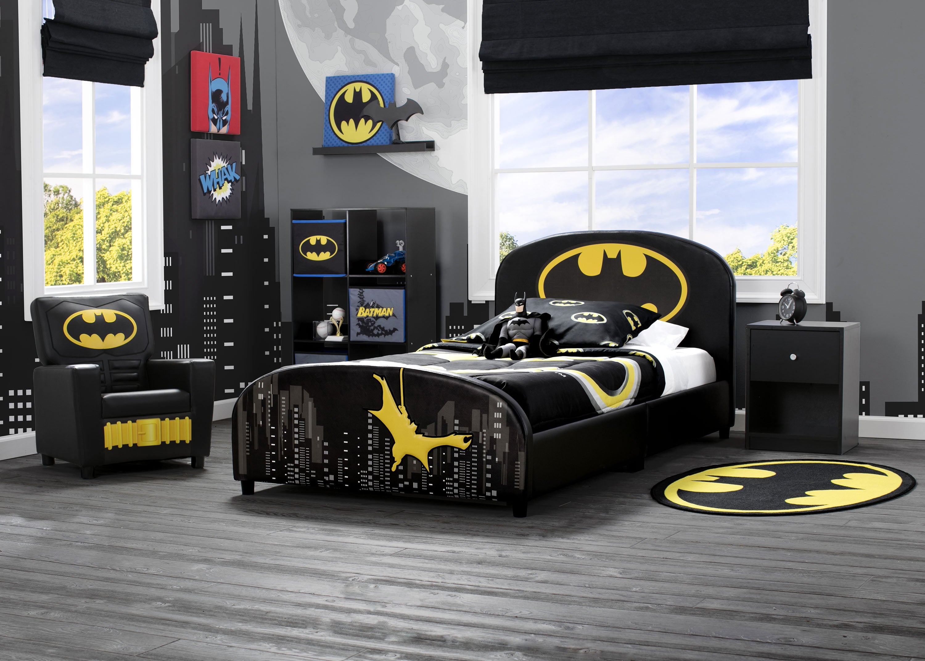 Delta Children DC Comics Batman Upholstered Twin Bed, Black