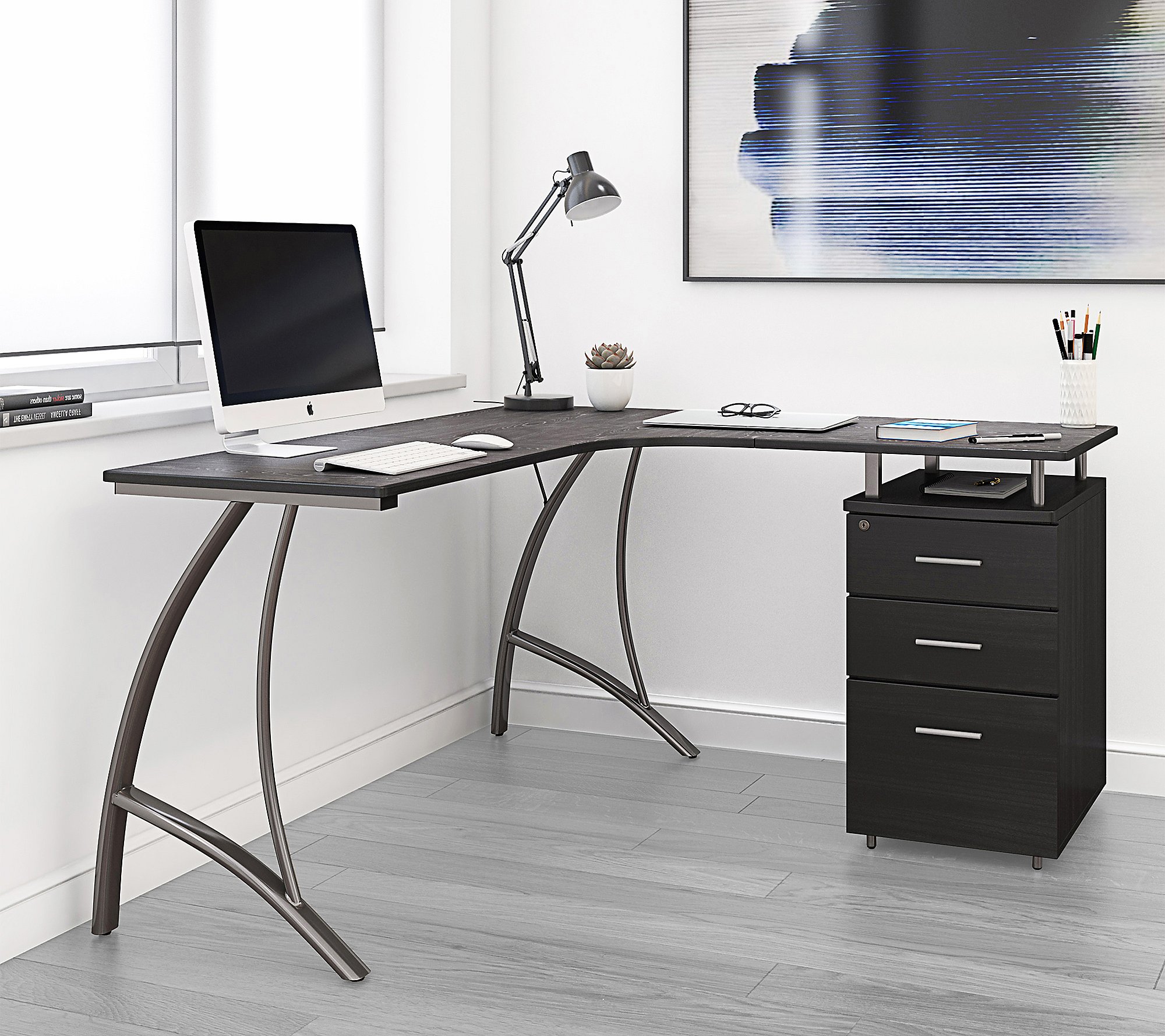 Techni Mobili L-Shaped Computer Desk w  File Cabinet