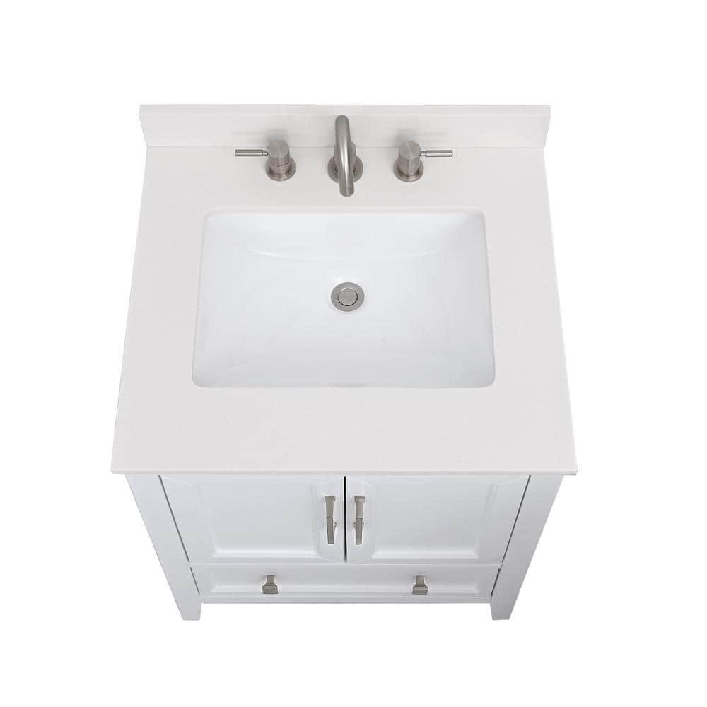 Home Decorators Collection 25 in W x 22 in D Quartz Vanity Top in Warm White with White Basin