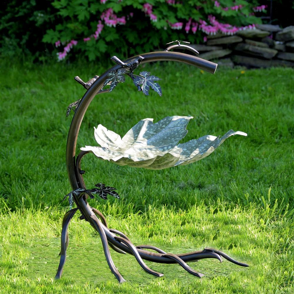 Zaer Ltd. International Galvanized Maple Leaf Iron Birdbath ZR180154