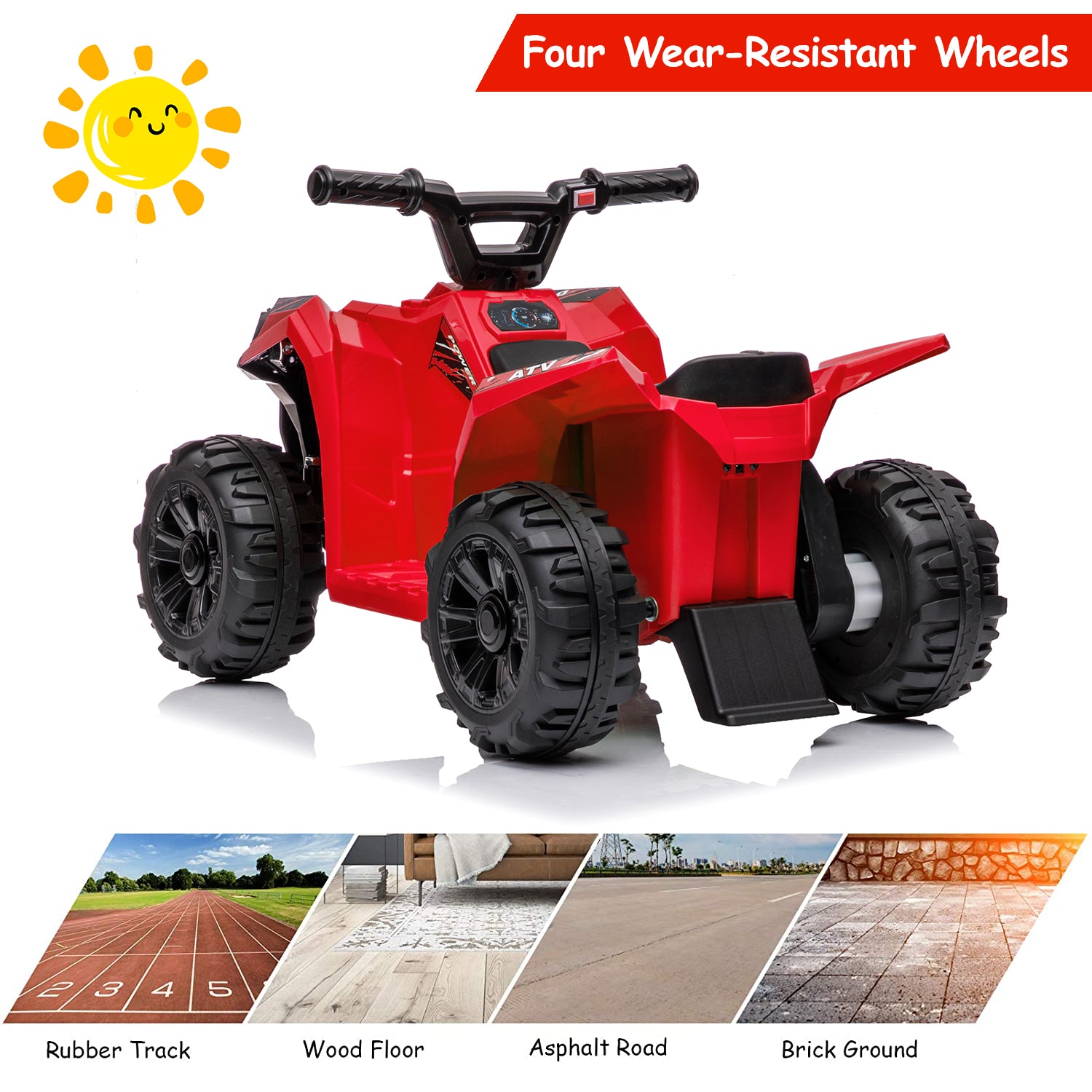 uhomepro 6V Kids Electric ATV 4 Wheels Ride On Cars Toy for Boys Girls, Red