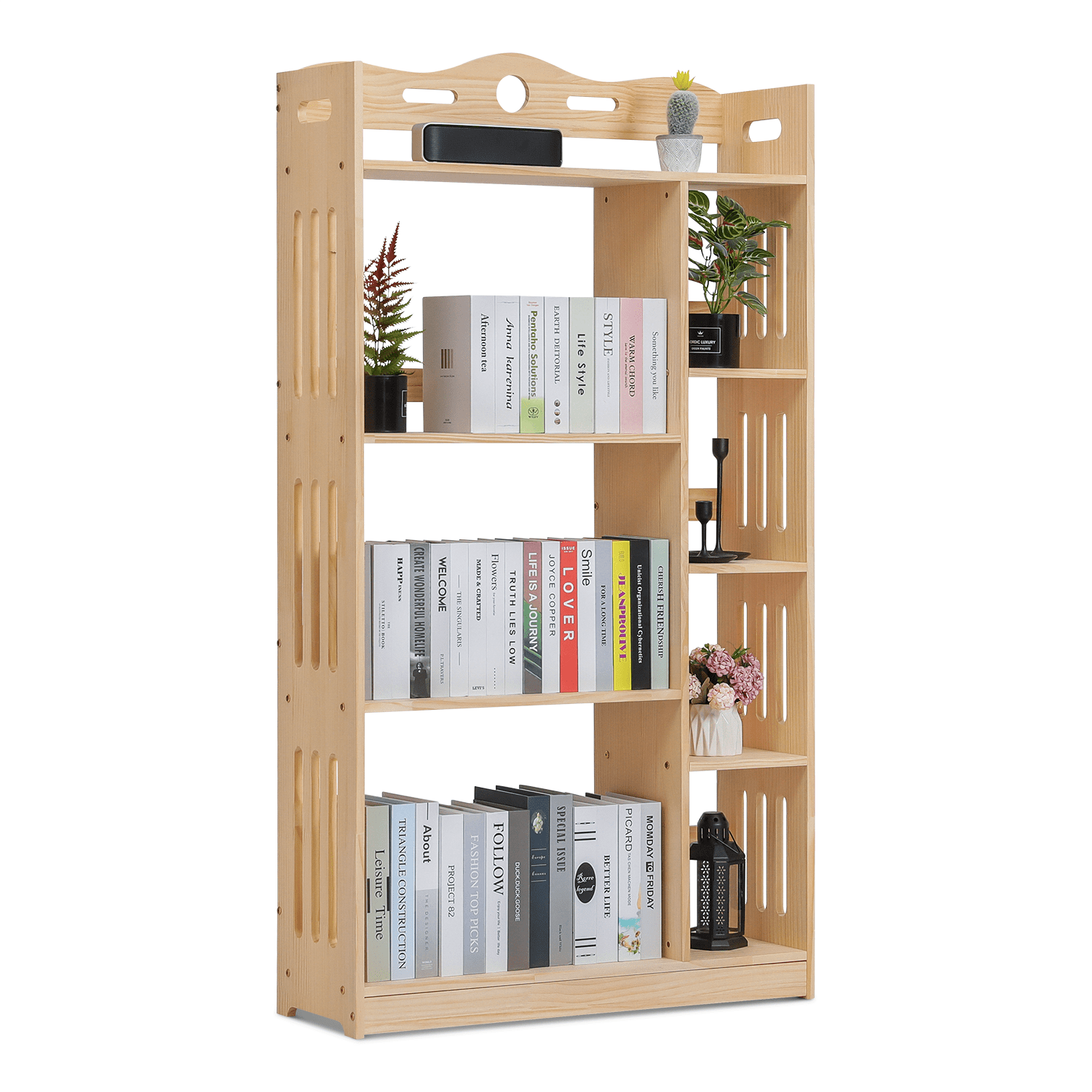 MoNiBloom Wood 5 Tiers Bookshelf, Books Toys Display Storage Bookcase, Natural, for Home