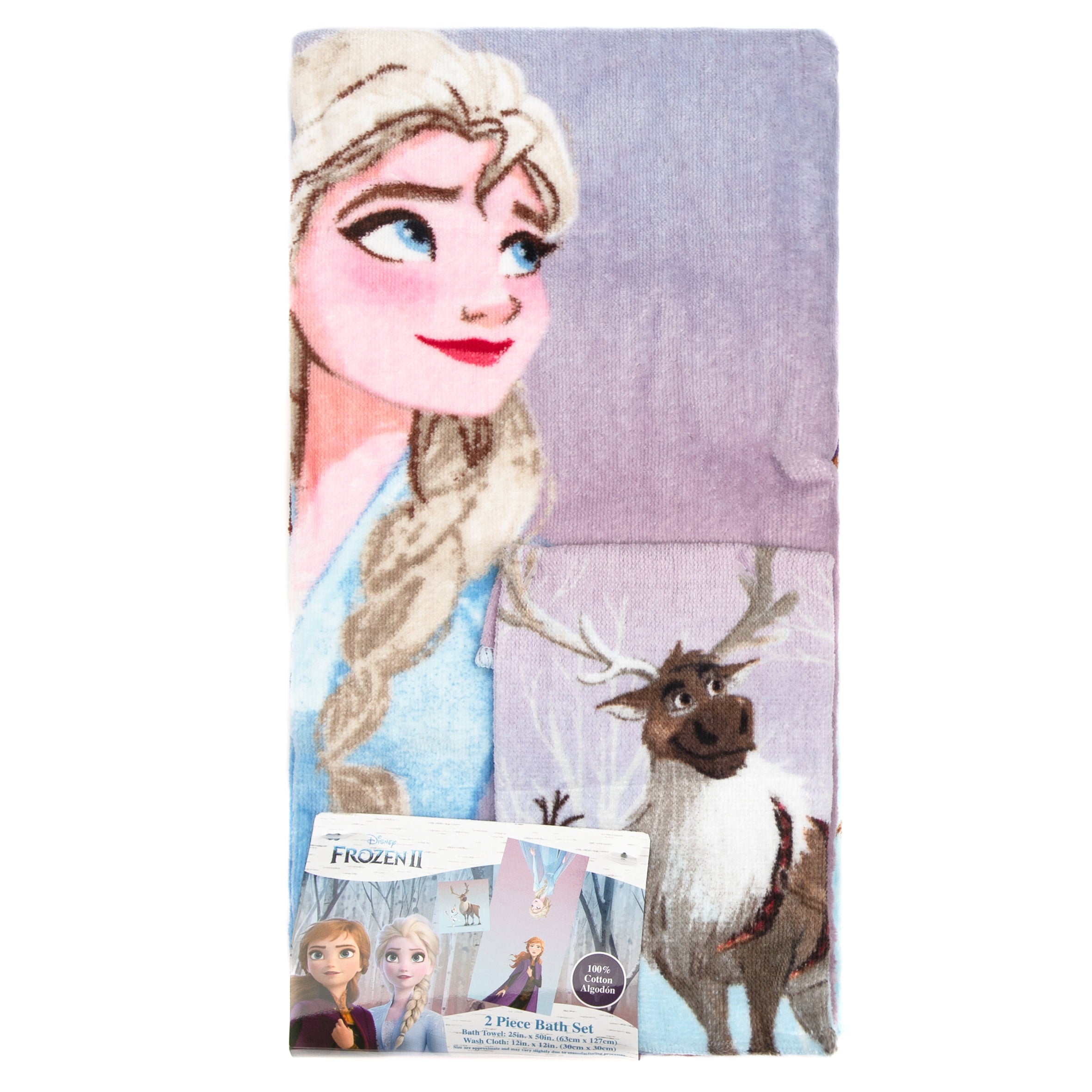 Frozen Elsa and Anna Kids Cotton 2 Piece Towel and Washcloth Set