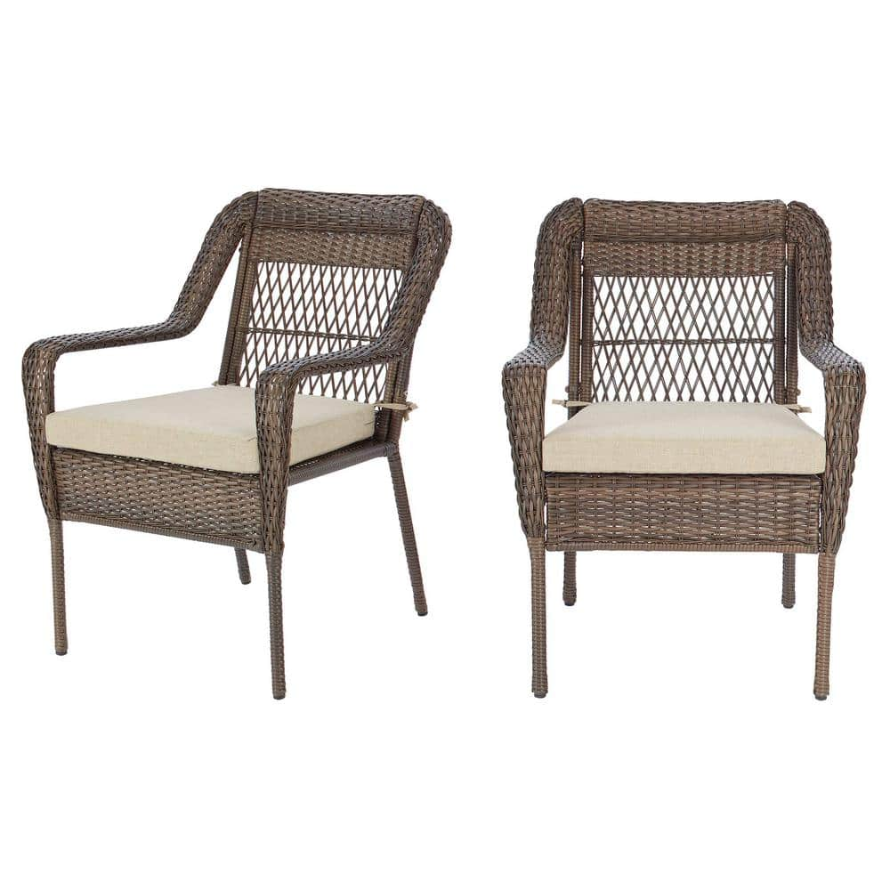 StyleWell Mix and Match Wicker Outdoor Patio Stationary Lounge Chair with Putty Tan Cushions (2-Pack) 65-729227