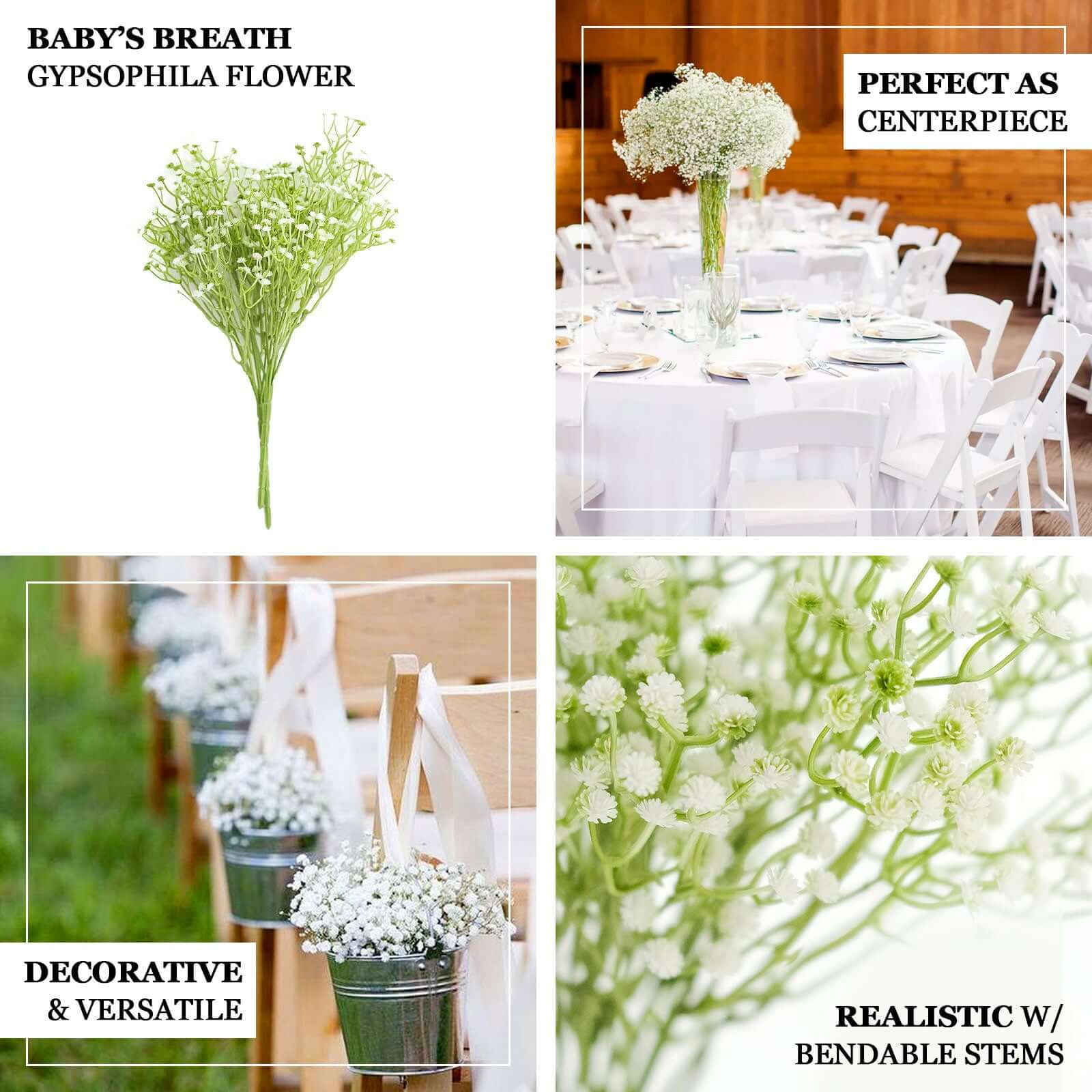 3 Bushes White Artificial Baby’s Breath Gypsophila Flower Arrangements, Real Touch Indoor Faux Floral Bouquets 14