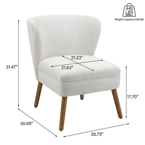 Mid Century Linen Accent Chair with Solid Wood Legs