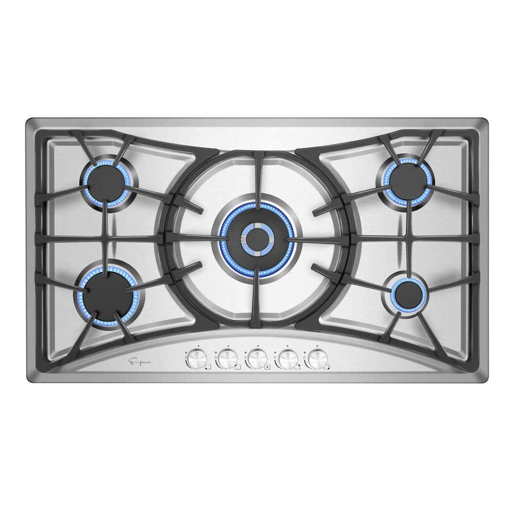 Empava 36 in Recessed Gas Stove Cooktop with Modern Design 5 Italy SABAF 30 Sealed Burners in Stainless Steel