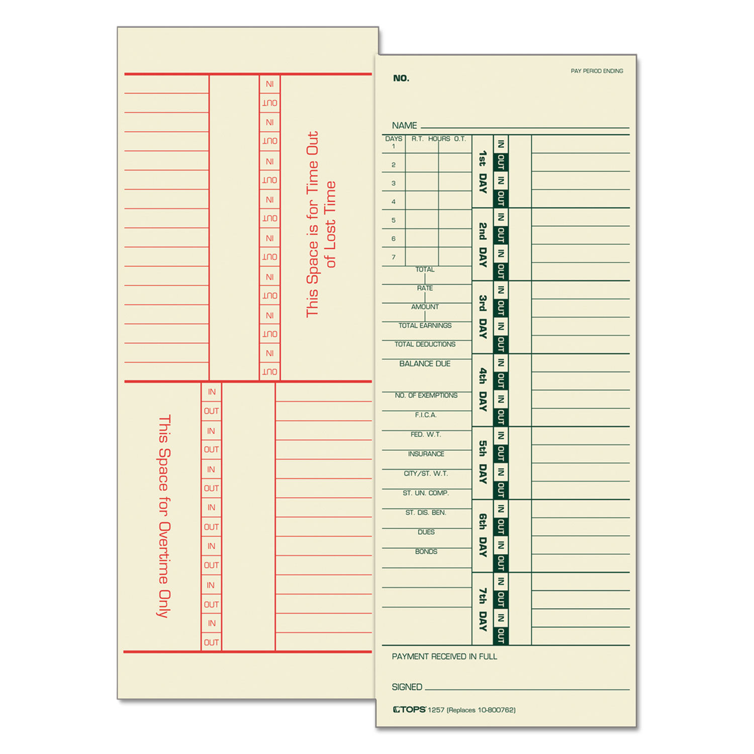 Time Clock Cards by TOPSandtrade; TOP1257