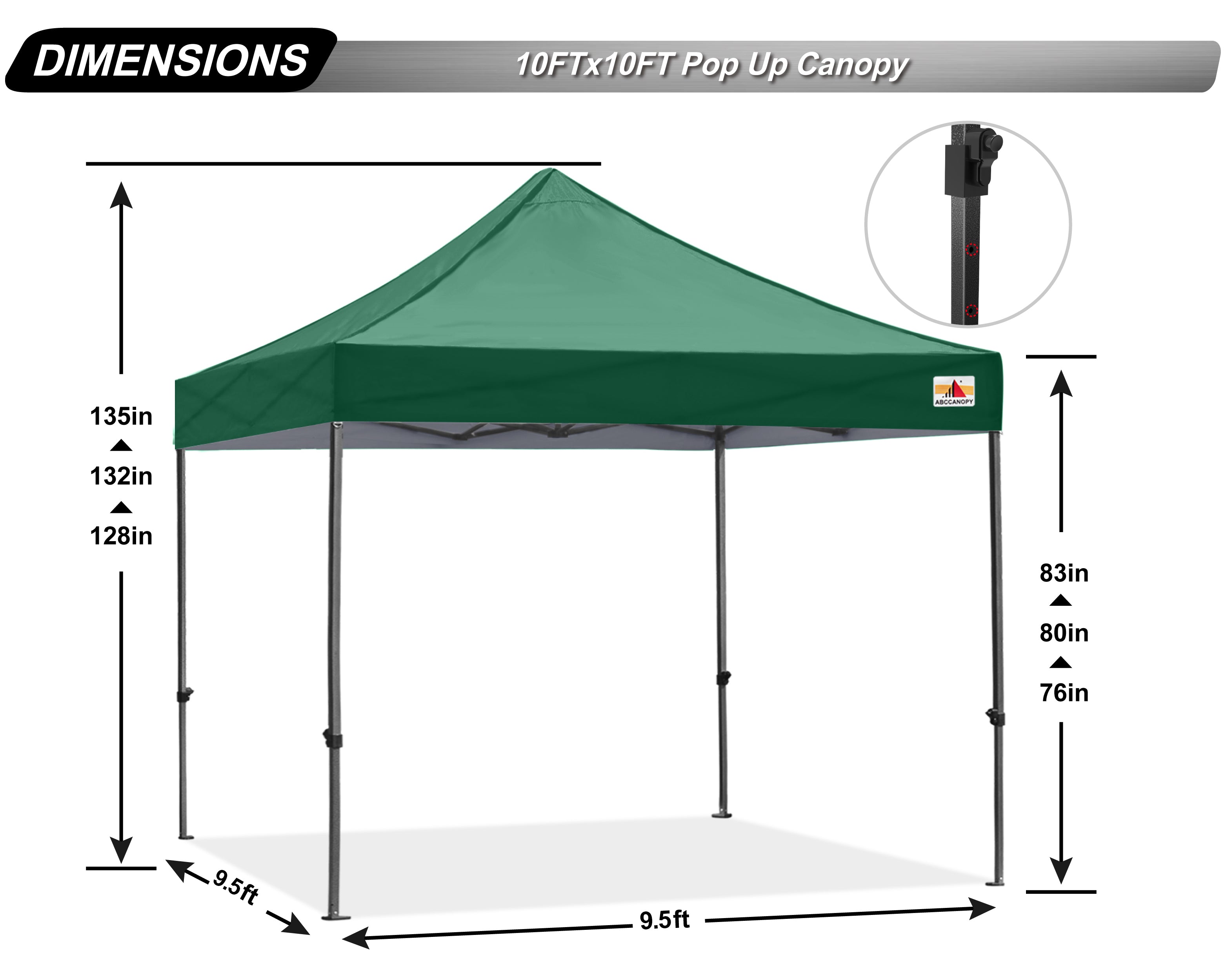 ABCCANOPY 10ft x 10ft Sturdy Instant Shelter Metal Outdoor Pop up Canopy，Forest Green