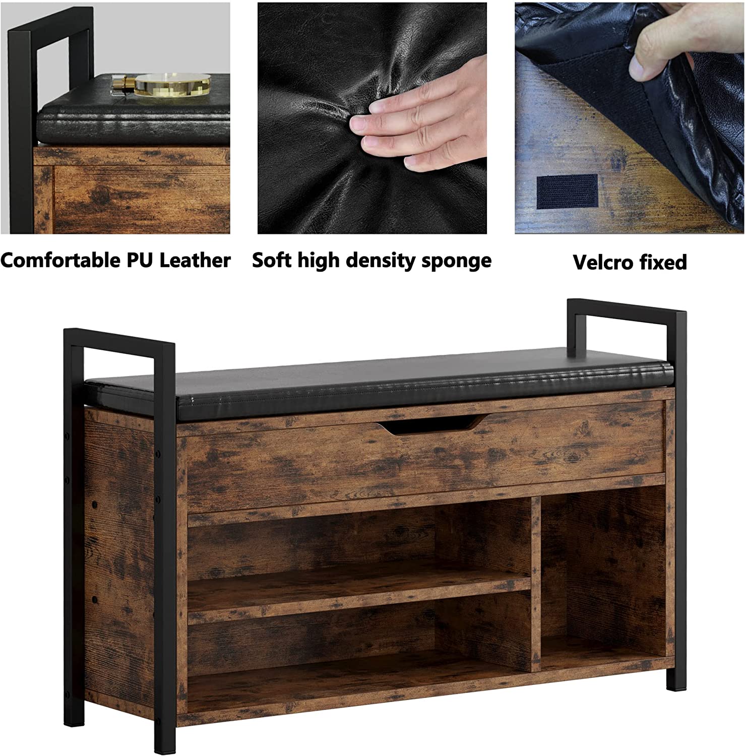 Shoe Storage Bench, Entryway Bench with Storage Box 2-Tier Shoe Rack for Entryway, Bedroom, Hallway