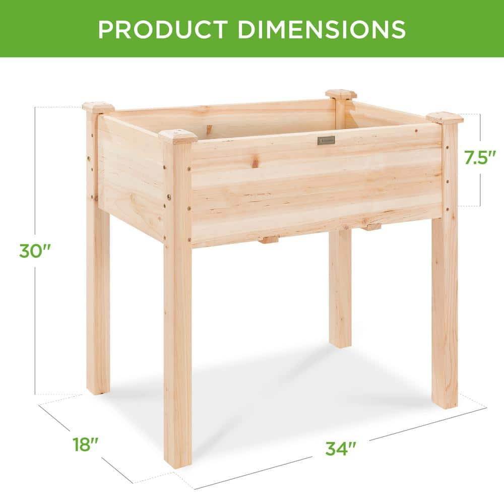 Best Choice Products 34 in. x 18 in. x 30 in. Elevated Garden Bed， Wood Raised Planter Box with Bed Liner SKY6377