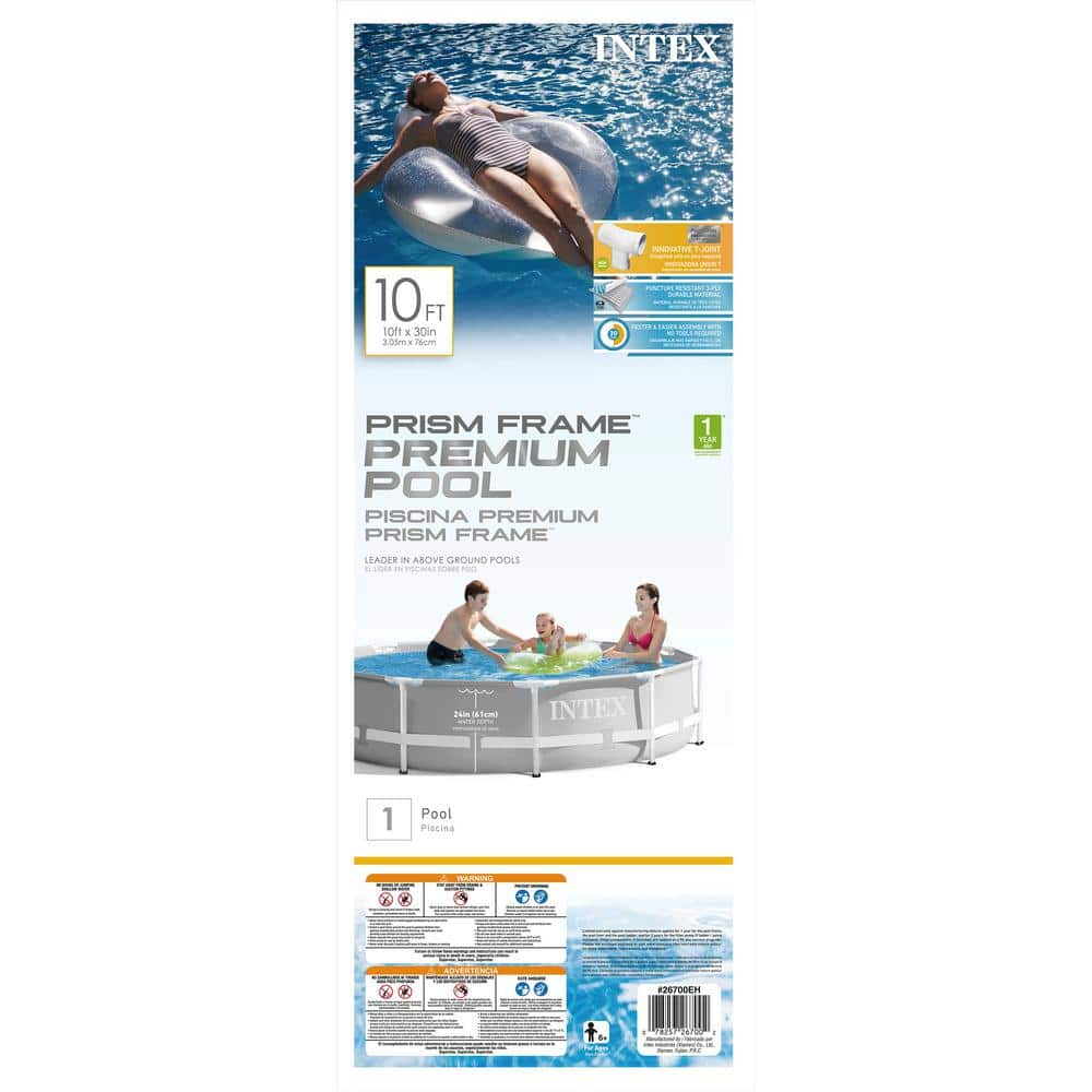 Intex 10 ft. x 30 in. Prism Frame Steel Above Ground Outdoor Swimming Pool 26700EH