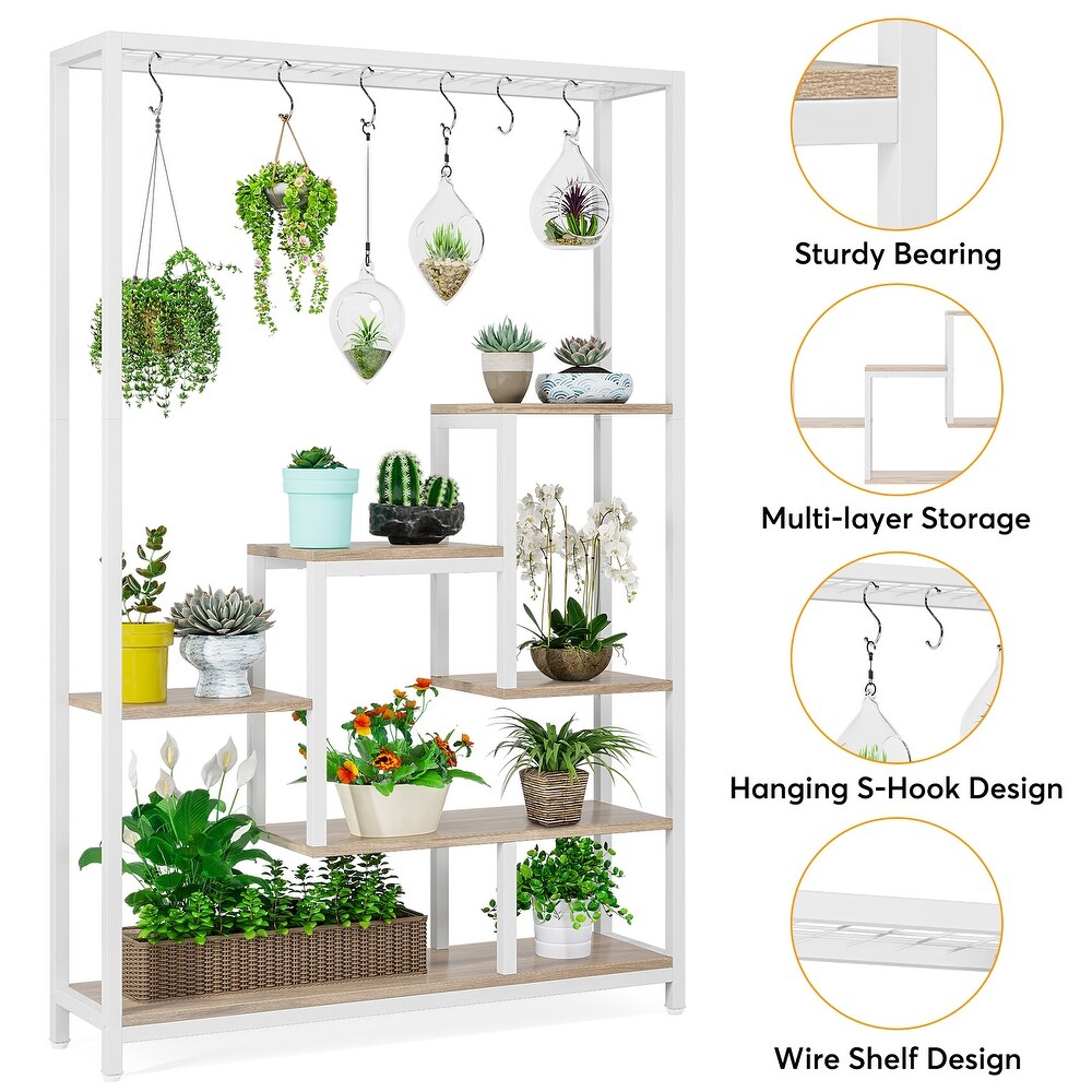 5 Tier Tall Indoor Plant Stand  Large Plant Shelf with 10PC S Hanging Hooks