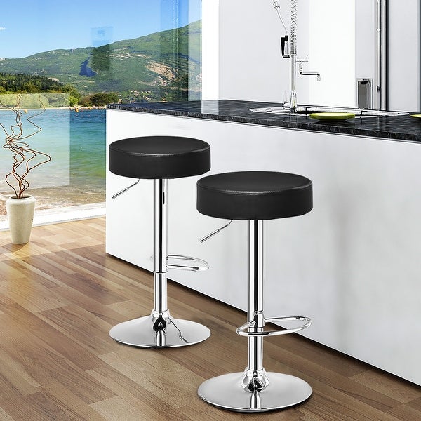 Set of 2 Bar Stools Modern Swivel Backless Round Bar Stool