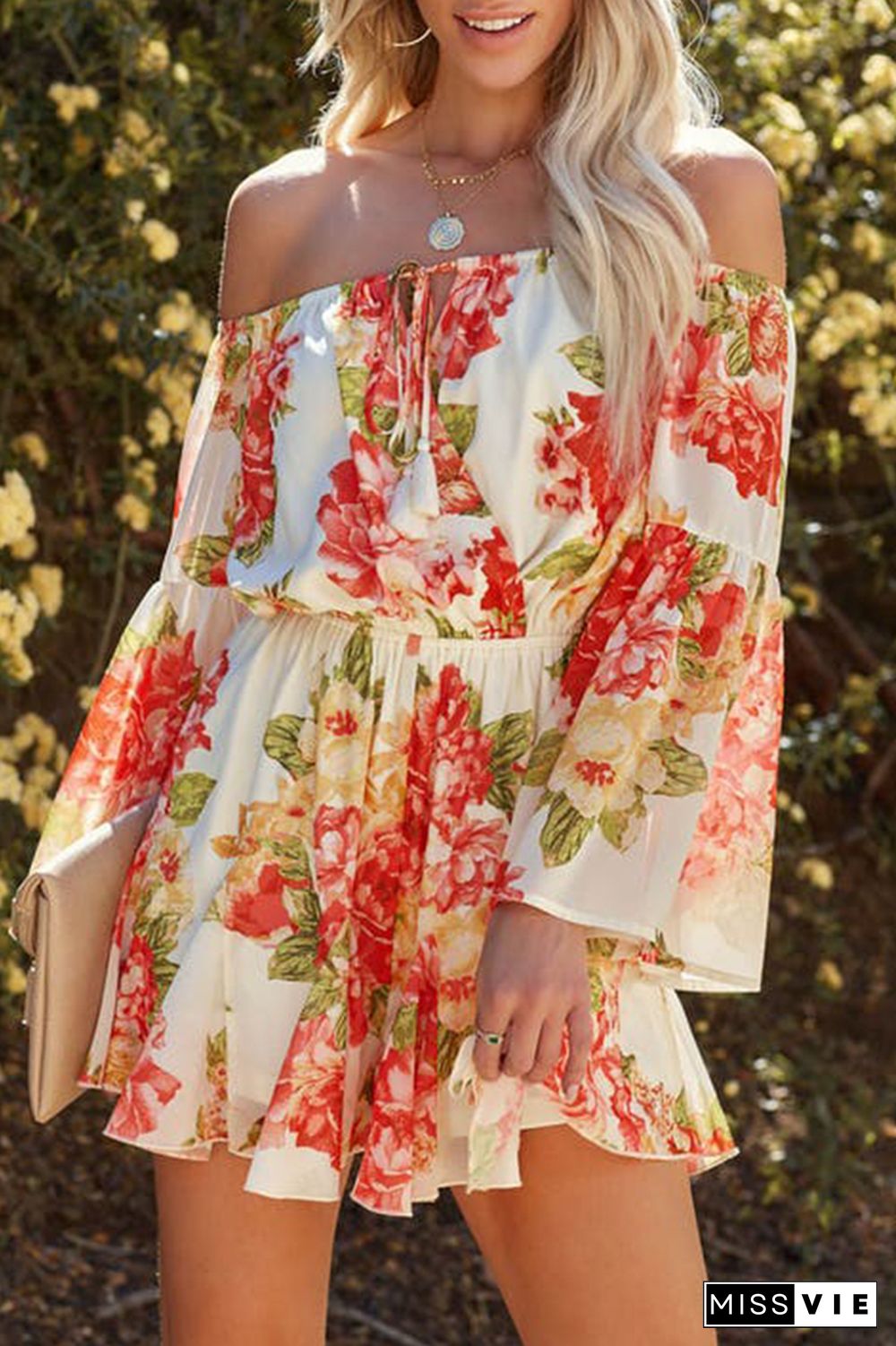 Floral Print Off Shoulder Dress Wholesale